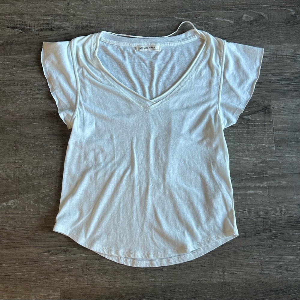 White Free People Top with Flutter Sleeves